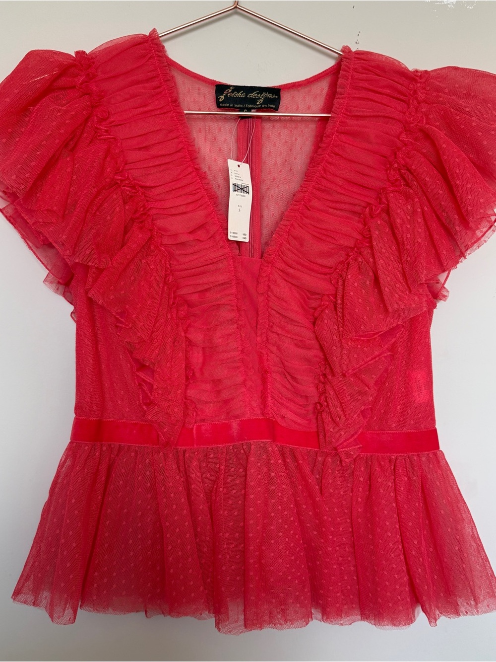 Anthropologie Geisha Designs Womens Ruffled Tulle Top Small Romantic Whimsical - Picture 2 of 7